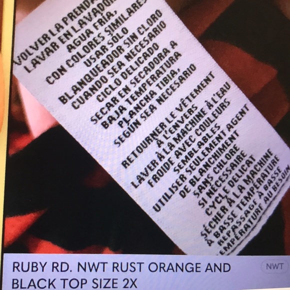 RUBY RD. NWT RUST ORANGE AND BLACK TOP SIZE 2X - Picture 5 of 5